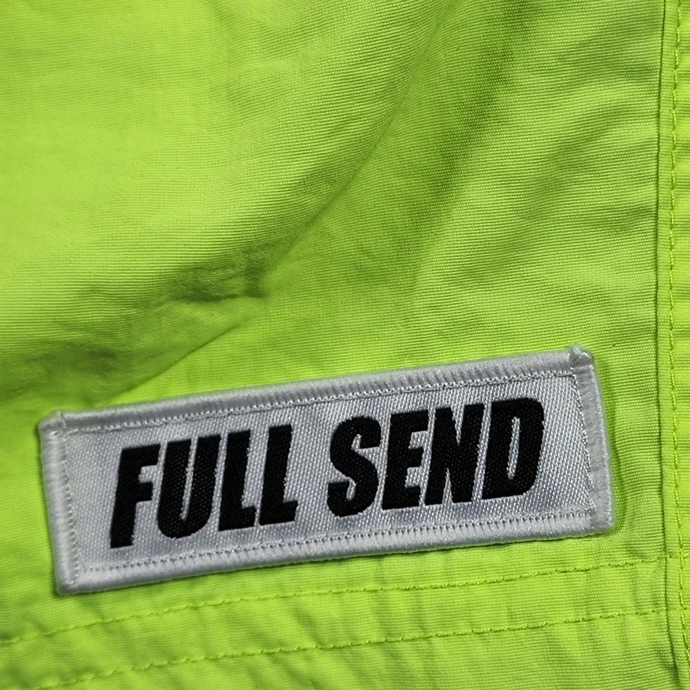 Full Send Mens Neon Yellow Swim Trunks Shorts Size Small Drawstring Logo Patch